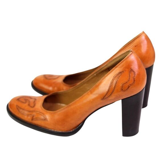 Enzo Angiolini BROWN REAL LEATHER HIGH HEEL ROUND TOE CLASSIC PUMP SHOES Sz 9.5M - Picture 3 of 11